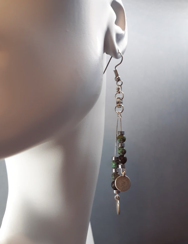 Green, Black & Silver Double Strand Earrings