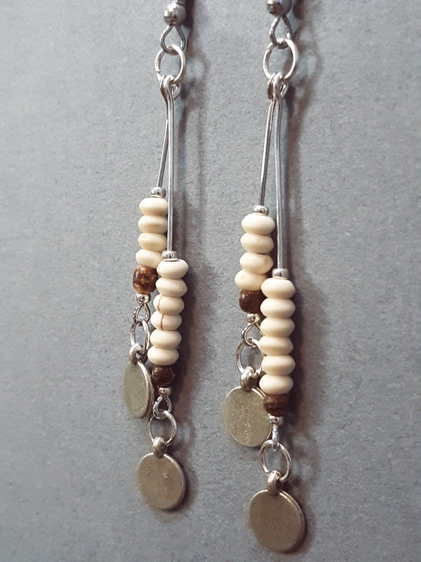 Bone White Natural Stone and Wood Earrings