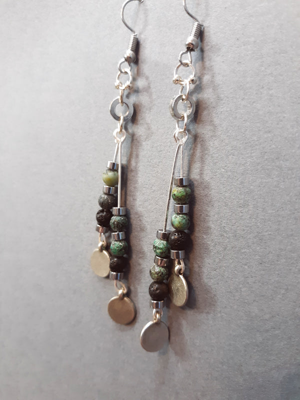 Green, Black & Silver Double Strand Earrings