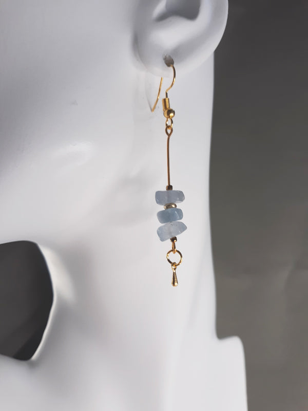 Winter Blue - Light blue quartz chip drop earrings with gold bails.