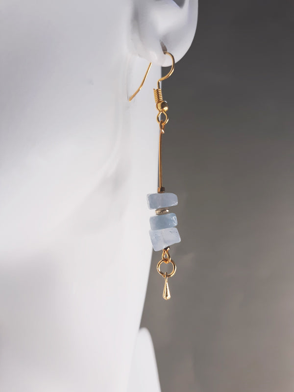 Winter Blue - Light blue quartz chip drop earrings with gold bails.