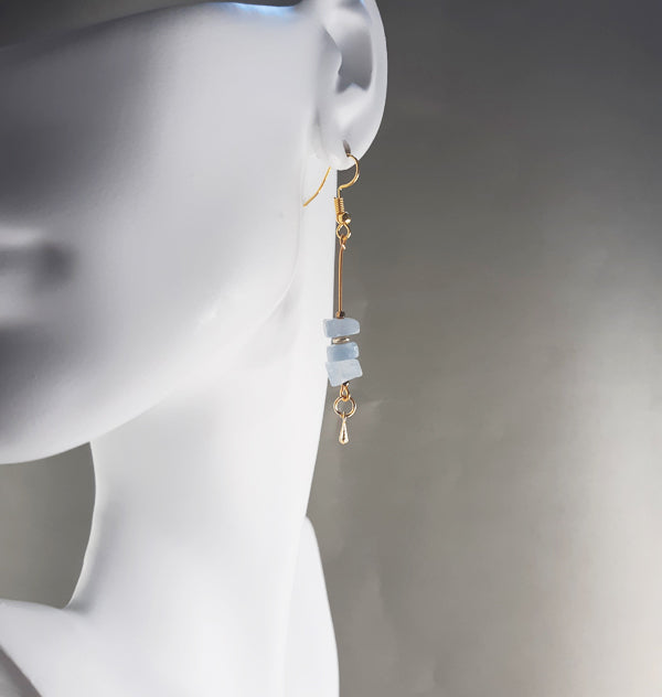 Winter Blue - Light blue quartz chip drop earrings with gold bails.