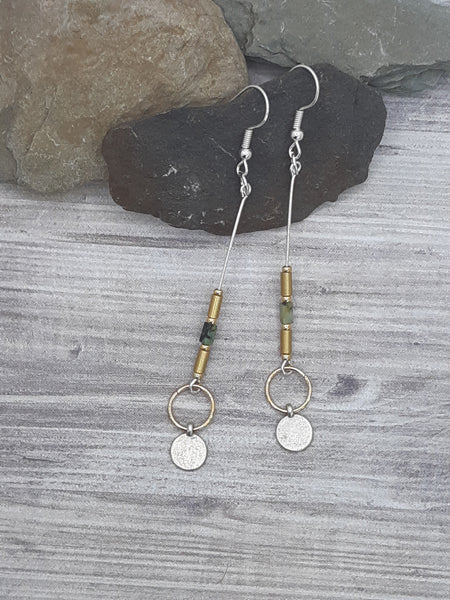 Gold, Silver & Green Earrings