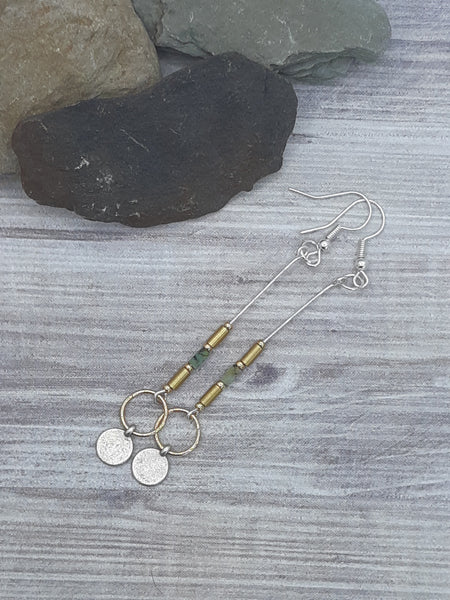 Gold, Silver & Green Earrings